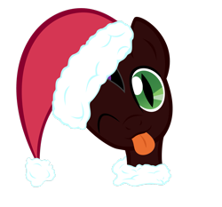 Size: 2537x2363 | Tagged: safe, artist:swist47ak, imported from derpibooru, oc, oc only, oc:fuego, pony, bust, christmas, hat, head, holiday, looking at you, male, one eye closed, santa hat, simple background, solo, tongue out, transparent background, vector, wink