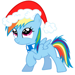 Size: 2449x2449 | Tagged: safe, artist:smlahyee, imported from derpibooru, rainbow dash, pegasus, pony, christmas, clothes, cute, dashabetes, female, filly, filly rainbow dash, happy, hat, holiday, looking up, santa hat, scarf, simple background, solo, transparent background, vector, younger