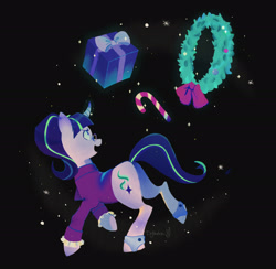 Size: 2048x2001 | Tagged: safe, artist:drjeksteinhj, imported from derpibooru, snowfall frost, starlight glimmer, pony, unicorn, clothes, gift box, glasses, present, solo