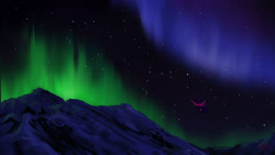 Size: 2500x1409 | Tagged: safe, artist:cyonixcymatro, imported from derpibooru, twilight sparkle, alicorn, pony, aurora borealis, female, flying, mare, mountain, night, scenery, solo, twilight sparkle (alicorn)