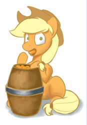 Size: 848x1219 | Tagged: safe, artist:cyonixcymatro, imported from derpibooru, applejack, earth pony, pony, barrel, caught, dishonorapple, eating, female, food, herbivore, mare, orange, solo