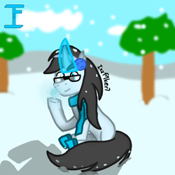 Size: 1080x1080 | Tagged: safe, artist:itzf1ker1, imported from derpibooru, pony, unicorn, glasses, holiday, snow, snowfall, solo, tree, winter