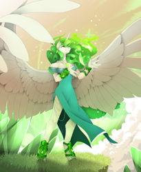 Size: 3000x3658 | Tagged: safe, artist:taiga-blackfield, imported from derpibooru, oc, oc only, oc:eos, alicorn, anthro, unguligrade anthro, alicorn oc, clothes, dress, horn, side slit, solo, wings