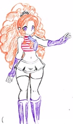 Size: 1655x2803 | Tagged: safe, artist:elgatosabio, imported from derpibooru, adagio dazzle, equestria girls, clothes, female, fingerless gloves, gloves, miniskirt, partial color, short skirt, skirt, solo, traditional art