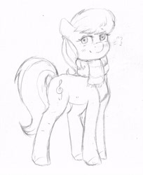 Size: 2856x3497 | Tagged: safe, artist:lightisanasshole, imported from derpibooru, octavia melody, earth pony, pony, blushing, clothes, colored hooves, ear fluff, female, looking at you, scarf, sketch, solo, solo female, traditional art, winter outfit