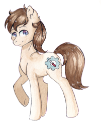 Size: 2715x3378 | Tagged: safe, artist:lightisanasshole, imported from derpibooru, oc, oc only, oc:fang, earth pony, pony, derpibooru community collaboration, 2021 community collab, brown mane, ear fluff, earth pony oc, looking at you, male, one hoof raised, purple eyes, raised hoof, simple background, smiling, solo, solo male, stallion, traditional art, transparent background, underhoof