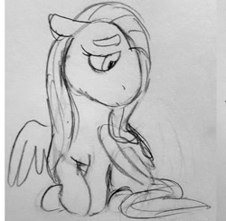 Size: 750x733 | Tagged: safe, artist:verikoira, imported from derpibooru, fluttershy, pegasus, pony, female, mare, monochrome, solo