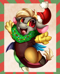 Size: 2893x3595 | Tagged: safe, artist:pridark, imported from derpibooru, discord, draconequus, christmas, cute, discute, hat, high res, holiday, open mouth, pridark is trying to murder us, santa hat, solo, younger