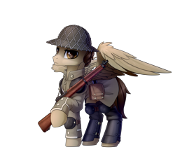 Size: 4000x3681 | Tagged: safe, artist:dipfanken, imported from derpibooru, oc, oc only, pegasus, pony, derpibooru community collaboration, 2021 community collab, 2022 community collab, gun, helmet, rifle, simple background, soldier, solo, transparent background, weapon, world war ii