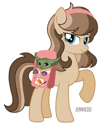 Size: 959x1200 | Tagged: safe, artist:jennieoo, imported from derpibooru, oc, oc only, oc:evie, earth pony, pony, baby yoda, bangs, grogu, show accurate, simple background, solo, star wars, the mandalorian, transparent background, vector, yoda