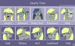 Size: 1280x789 | Tagged: safe, artist:sevenserenity, imported from derpibooru, oc, oc only, oc:clearly time, bat pony, bat pony oc, bat wings, commission, discord emotes, emote, emote set, emotes, foal, wings