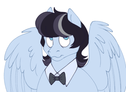 Size: 780x573 | Tagged: safe, artist:pigeorgien, imported from derpibooru, oc, oc only, oc:moonlight blues(pigeorgien), oc:paula woods, pegasus, pony, bowtie, collar, female, large wings, mare, paulabetes, solo, wings