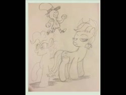 Size: 960x720 | Tagged: artist needed, source needed, safe, imported from derpibooru, applejack, pinkie pie, crossover, monochrome, traditional art, trio, wander (wander over yonder), wander over yonder