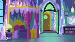 Size: 1280x720 | Tagged: safe, imported from derpibooru, screencap, best gift ever, background, bed, bedroom, liminal space, no pony, scenic ponyville, twilight's castle