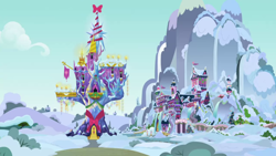 Size: 1280x720 | Tagged: safe, imported from derpibooru, screencap, best gift ever, background, no pony, ponyville, scenic ponyville, school of friendship, snow, twilight's castle