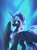 Size: 1480x2000 | Tagged: safe, artist:evedizzy26, idw, imported from derpibooru, princess luna, alicorn, pony, reflections, spoiler:comic, abstract background, artemis luna, female, lidded eyes, looking at you, mare, mirror universe, smiling, solo, spread wings, tail wrap, wings