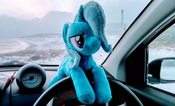 Size: 2048x1242 | Tagged: artist needed, safe, imported from derpibooru, photographer:pakapaka1993, trixie, pony, car, irl, photo, plushie, solo