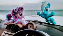 Size: 2048x1177 | Tagged: artist needed, safe, imported from derpibooru, photographer:pakapaka1993, starlight glimmer, trixie, car, irl, photo, plushie