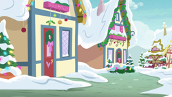 Size: 1280x720 | Tagged: safe, imported from derpibooru, screencap, best gift ever, background, no pony, ponyville, scenic ponyville, snow, winter