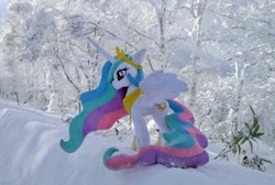 Size: 2048x1375 | Tagged: artist needed, safe, imported from derpibooru, photographer:pakapaka1993, princess celestia, alicorn, pony, irl, photo, plushie, snow, solo