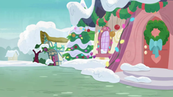 Size: 1280x720 | Tagged: safe, imported from derpibooru, screencap, best gift ever, background, no pony, ponyville, ponyville spa, scenic ponyville, snow