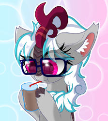 Size: 2712x3047 | Tagged: safe, artist:windy-pony, artist:windykirin, imported from derpibooru, oc, oc only, oc:windshear, oc:windy, kirin, abstract background, cute, drinking, drinking straw, female, glasses, hooves, mare, simple background, solo