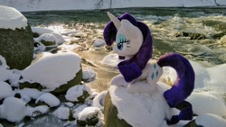 Size: 2048x1152 | Tagged: artist needed, safe, imported from derpibooru, photographer:pakapaka1993, rarity, pony, irl, photo, plushie, snow, solo