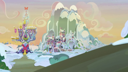 Size: 1280x720 | Tagged: safe, imported from derpibooru, screencap, best gift ever, background, no pony, ponyville, scenic ponyville, school of friendship, snow, twilight's castle, winter