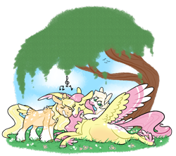 Size: 1687x1500 | Tagged: safe, artist:fastserve, imported from derpibooru, fluttershy, oc, oc:aurora gala, oc:honeycrisp, earth pony, pegasus, pony, colored wings, colt, eyes closed, feathered fetlocks, female, filly, fluttermom, magical lesbian spawn, male, mare, mother and child, multicolored wings, music notes, not applejack, nuzzling, offspring, parent:applejack, parent:fluttershy, parents:appleshy, preggoshy, pregnant, simple background, singing, spread wings, tail feathers, transparent background, wings