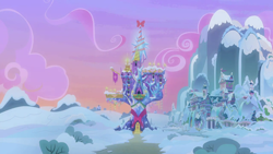 Size: 1280x720 | Tagged: safe, imported from derpibooru, screencap, twilight, best gift ever, background, decoration, no pony, ponyville, scenic ponyville, school of friendship, snow, twilight's castle, winter