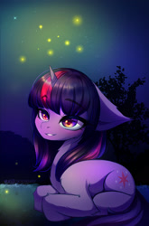 Size: 2000x3032 | Tagged: safe, artist:shavurrr, artist:tatar.sauce, imported from derpibooru, firefly, twilight sparkle, firefly (insect), insect, pony, unicorn, cute, female, floppy ears, ponyloaf, sitting, smiling, solo, twiabetes, unicorn twilight