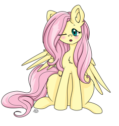 Size: 2849x3012 | Tagged: safe, artist:dreamy990, artist:nightydream, imported from derpibooru, fluttershy, pegasus, pony, background removed, blushing, female, mare, one eye closed, simple background, solo, transparent background