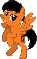 Size: 889x1425 | Tagged: safe, artist:lightningbolt, derpibooru exclusive, imported from derpibooru, oc, oc only, oc:power drift, pegasus, pony, derpibooru community collaboration, .svg available, 2021 community collab, grin, looking at you, male, raised hoof, raised leg, rearing, request, show accurate, simple background, smiling, spread wings, stallion, svg, transparent background, vector, wings