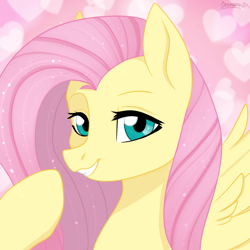 Size: 1024x1024 | Tagged: safe, artist:chickenbrony, artist:cottonaime, imported from derpibooru, fluttershy, pegasus, pony, bust, cute, heart, icon, looking at you, portrait, shyabetes, smiling, solo, sultry gaze