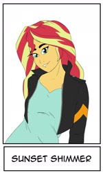 Size: 916x1522 | Tagged: safe, alternate version, artist:scribblemasonry, imported from derpibooru, sunset shimmer, equestria girls, bust, clothes, female, smiling, solo