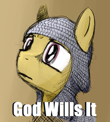 Size: 602x662 | Tagged: artist needed, source needed, safe, oc, oc only, pony, armor, chainmail, god, god wills it, male, solo, stallion, text