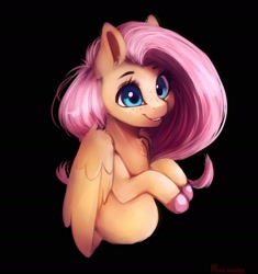 Size: 2238x2380 | Tagged: safe, artist:miokomata, imported from derpibooru, fluttershy, pegasus, pony, black background, colored hooves, cute, female, freckles, freckleshy, mare, shyabetes, simple background, solo