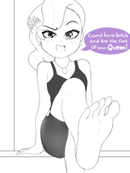 Size: 4500x6000 | Tagged: safe, artist:prince_skylight, imported from derpibooru, diamond tiara, equestria girls, barefoot, feet, female, fetish, foot fetish, foot focus, foot worship, grayscale, monochrome, perspective, soles, solo, toes