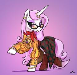 Size: 2250x2176 | Tagged: safe, artist:docwario, imported from derpibooru, fleur-de-lis, pony, unicorn, clothes, commission, glasses, horn, horn ring, jewelry, ring, solo