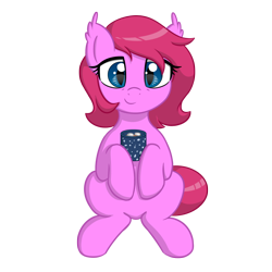 Size: 1500x1500 | Tagged: safe, artist:15.1.14, artist:one4pony, imported from derpibooru, oc, oc only, oc:cheery bell, bat pony, pony, derpibooru community collaboration, 2021 community collab, bat pony oc, bat wings, chocolate, food, hot chocolate, marshmallow, simple background, solo, transparent background, wings