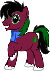 Size: 1416x2000 | Tagged: safe, artist:stellardust, derpibooru exclusive, imported from derpibooru, oc, oc only, oc:red cedar, earth pony, pony, derpibooru community collaboration, 2021 community collab, clothes, male, scarf, simple background, smiling, solo, stallion, standing, transparent background