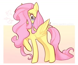 Size: 1040x869 | Tagged: safe, artist:mythiighostii, imported from derpibooru, fluttershy, pegasus, pony, crying, cute, emanata, female, hair over one eye, looking down, mare, raised hoof, sad, sadorable, solo, standing, teary eyes, three quarter view, wings