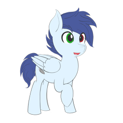 Size: 2900x2900 | Tagged: safe, artist:drawalaverr, imported from derpibooru, oc, oc only, oc:slipstream, pegasus, pony, derpibooru community collaboration, 2021 community collab, commission, eye clipping through hair, male, pegasus oc, quadrupedal, simple background, smiling, solo, stallion, transparent background, vector, wings