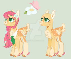 Size: 600x502 | Tagged: safe, artist:kyper-space, artist:strawberry-spritz, imported from derpibooru, fluttershy, pegasus, pony, ascot, base used, chest fluff, deviantart green, feathered fetlocks, female, flower, flower in hair, green background, mare, redesign, simple background, solo