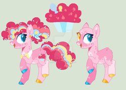 Size: 600x428 | Tagged: safe, artist:kyper-space, artist:strawberry-spritz, imported from derpibooru, pinkie pie, earth pony, pony, base used, bowtie, colored hooves, deviantart green, deviantart watermark, female, green background, heterochromia, mare, obtrusive watermark, redesign, simple background, solo, watermark