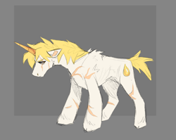 Size: 2703x2153 | Tagged: safe, artist:civetcider, imported from derpibooru, oc, oc only, oc:goldenblood, ghoul, pony, undead, unicorn, fallout equestria, fallout equestria: project horizons, canterlot ghoul, fanfic art, male, scarred, simple background, solo