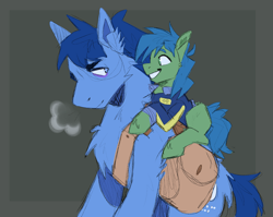 Size: 2703x2153 | Tagged: safe, artist:civetcider, imported from derpibooru, oc, oc only, oc:p-21, oc:scotch tape, earth pony, fallout equestria, fallout equestria: project horizons, fanfic art, father and child, father and daughter, female, male