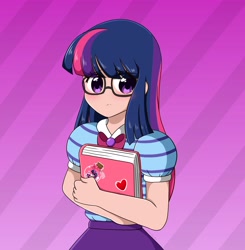 Size: 4012x4096 | Tagged: safe, artist:kittyrosie, imported from derpibooru, sci-twi, twilight sparkle, equestria girls, blushing, book, cute, glasses, holding hands, human coloration, solo, sticker, twiabetes