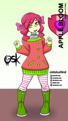 Size: 984x1744 | Tagged: safe, artist:oldskullkid, imported from derpibooru, apple bloom, equestria girls, christmas, clothes, freckles, holiday, looking at you, solo, sweater