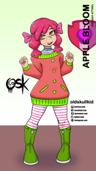 Size: 984x1744 | Tagged: safe, alternate version, artist:oldskullkid, imported from derpibooru, apple bloom, human, equestria girls, christmas, clothes, freckles, holiday, human coloration, humanized, solo, sweater